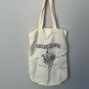 Vintage canvas tote bag. Cana lsland Lighthouse Wisconsin
